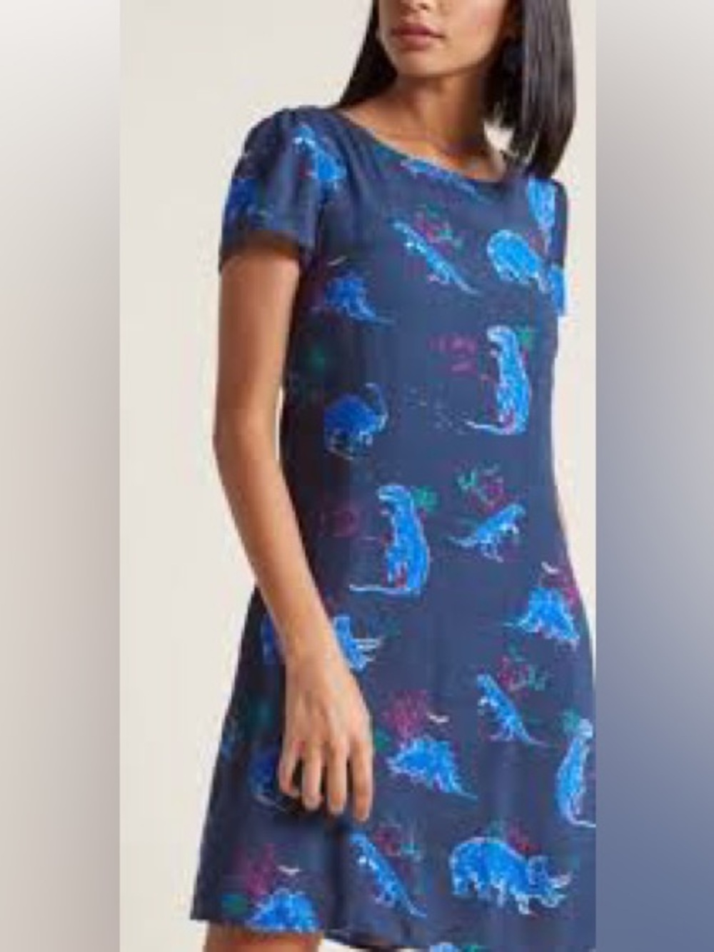 ModCloth Dinosaur Print Lace-Up Back Shift Dress Navy Size Large Pockets